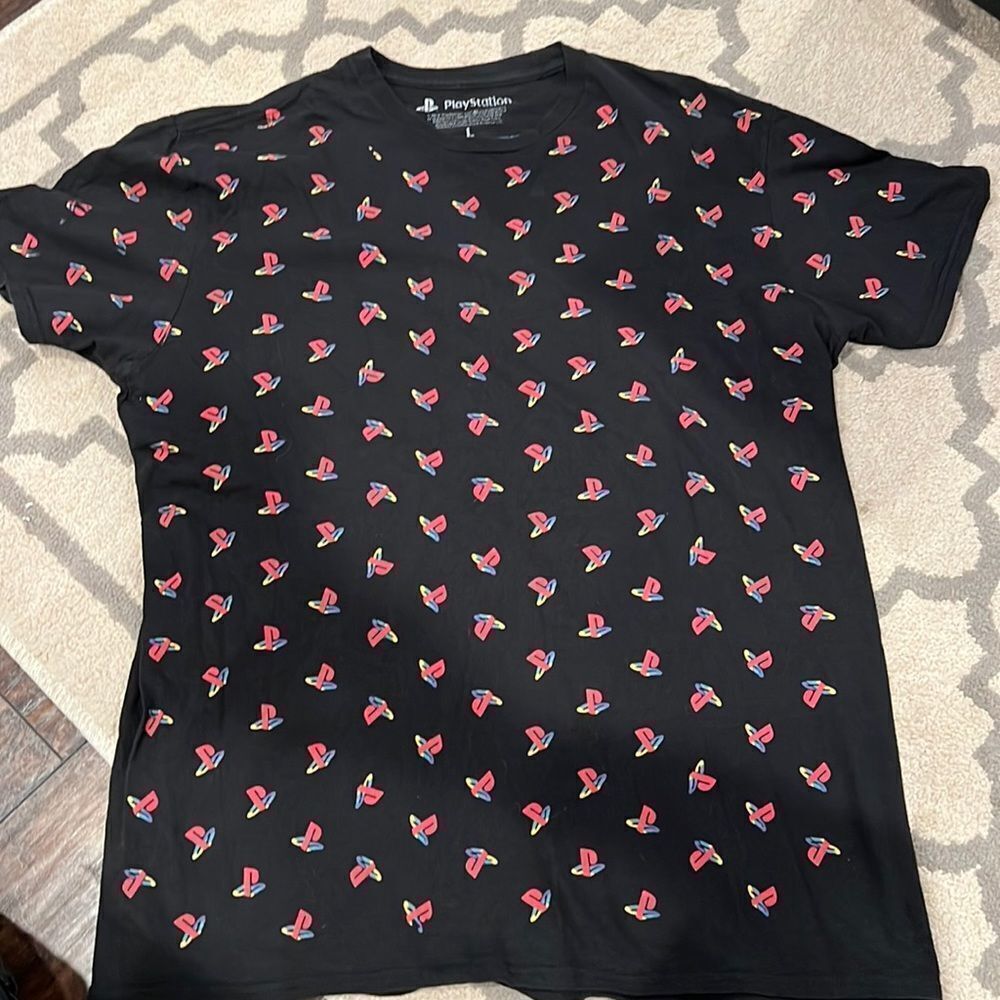 Vintage PS2 all over‎ logo print Playstation brand Size Large Black Short Sleeve